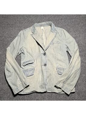 Vintage J.Crew Blazer Womens Medium Blue 100% Cotton Blue Chambray Y2K